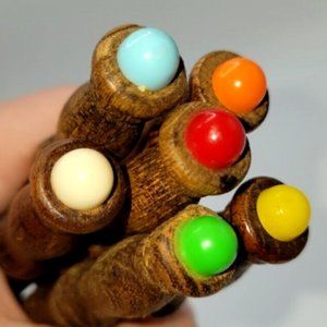 Vintage MCM Multicolor Wood Handle Fondue Forks Set of 6